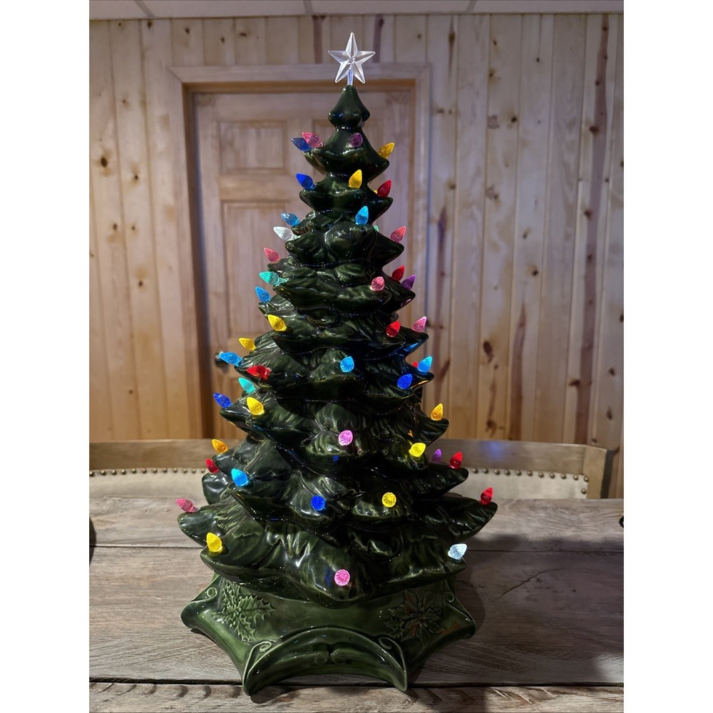 Vintage 1972 Byron Molds 21" Ceramic Christmas Tree Light ALL Peg Lights & Base